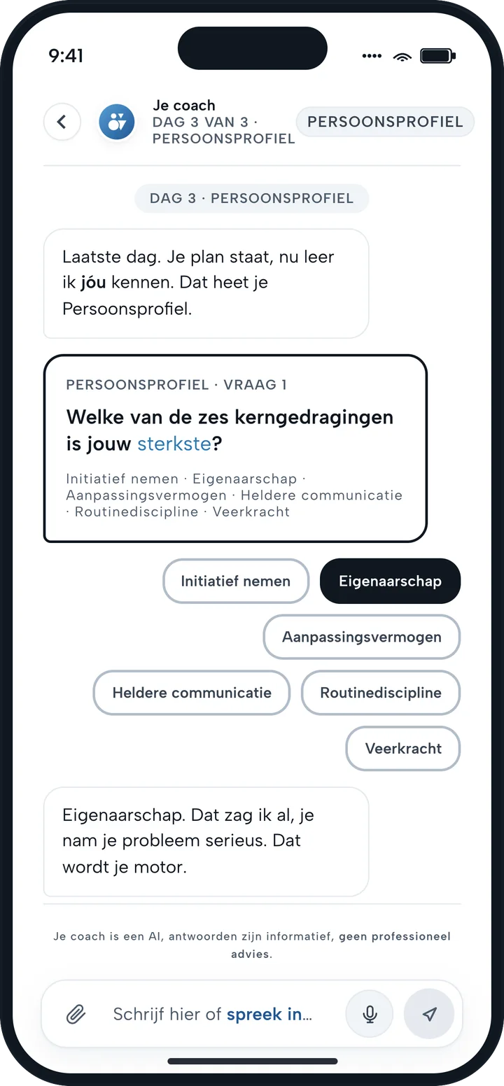 Een vraag uit het Persoonsprofiel: welke van de zes kerngedragingen is jouw sterkste